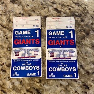 Pair of ticket stubs Oct 1976 Game 1 at Giant Stadium